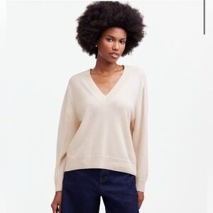 Madewell Cashmere V-Neck Sweater In Heather Oat